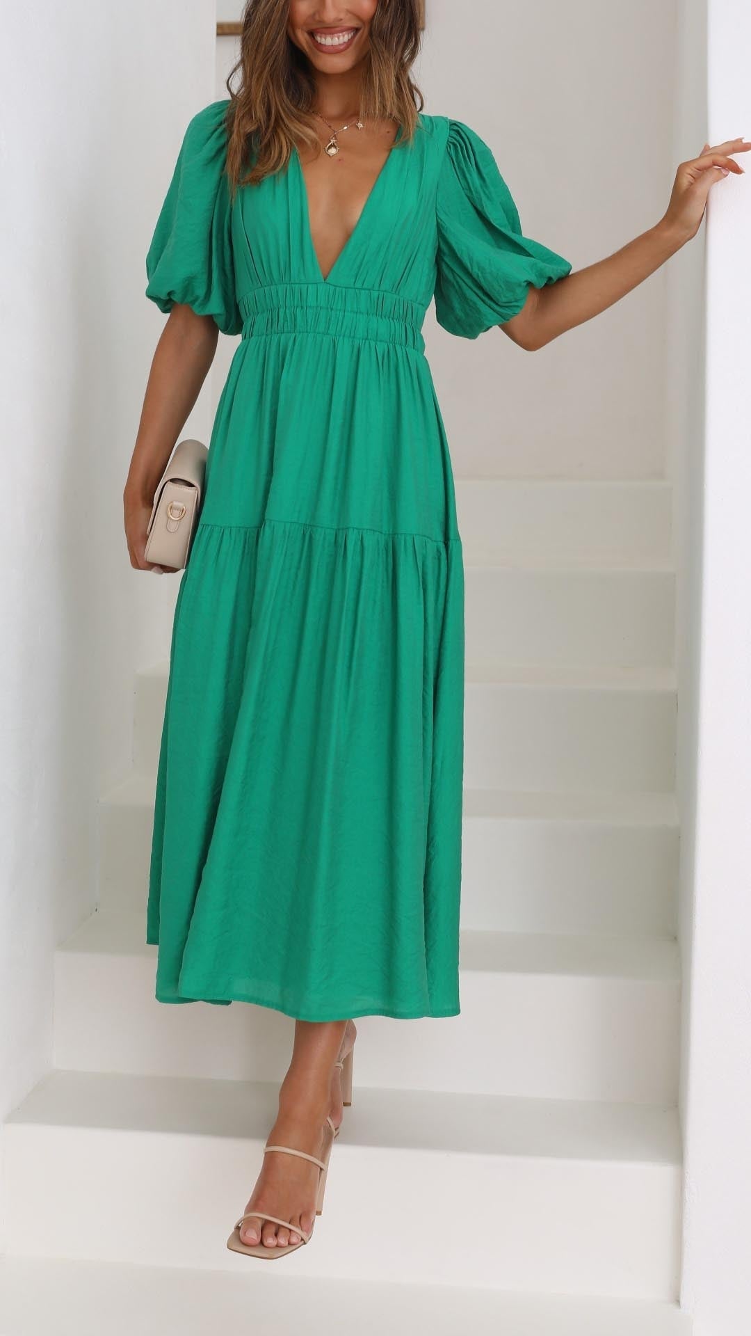 Robe Midi Chic Femme à Manches à Volants Élégante - Alessandra-1
