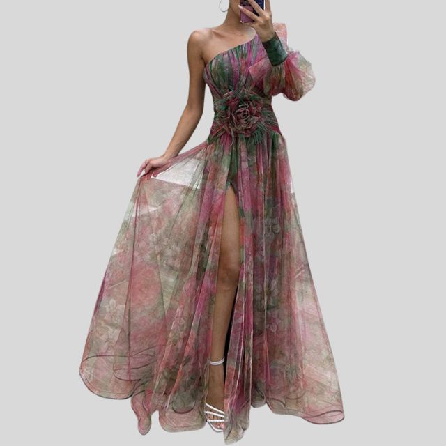 Variant image for Robe de Soirée Longue Asymétrique Imprimé Floral Chic - Isabella-9