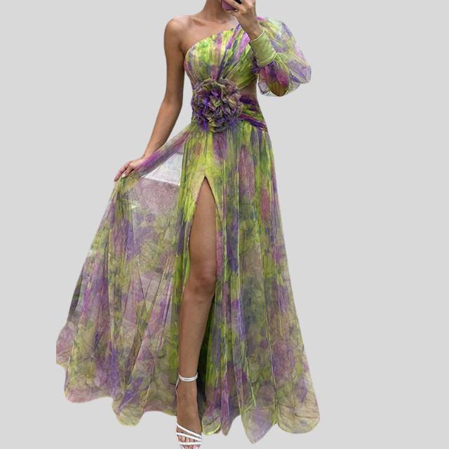 Variant image for Robe de Soirée Longue Asymétrique Imprimé Floral Chic - Isabella-17
