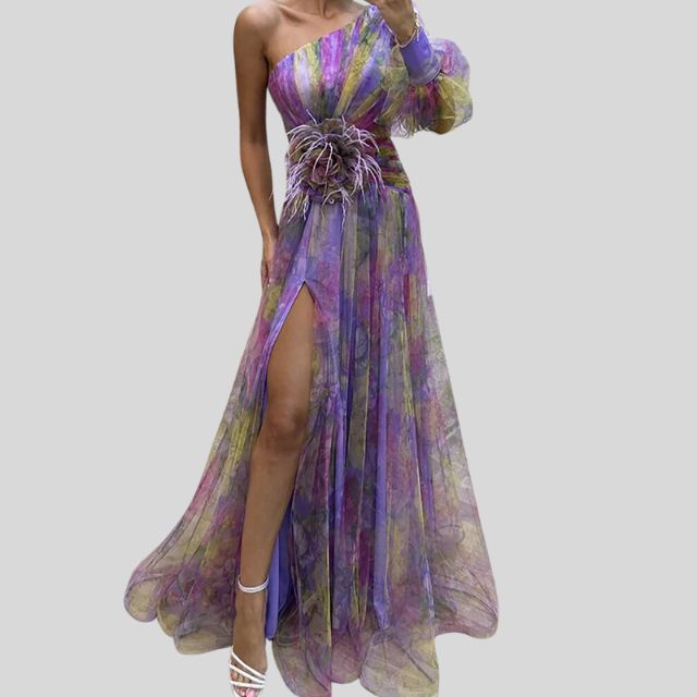 Robe de Soirée Longue Asymétrique Imprimé Floral Chic - Isabella-6