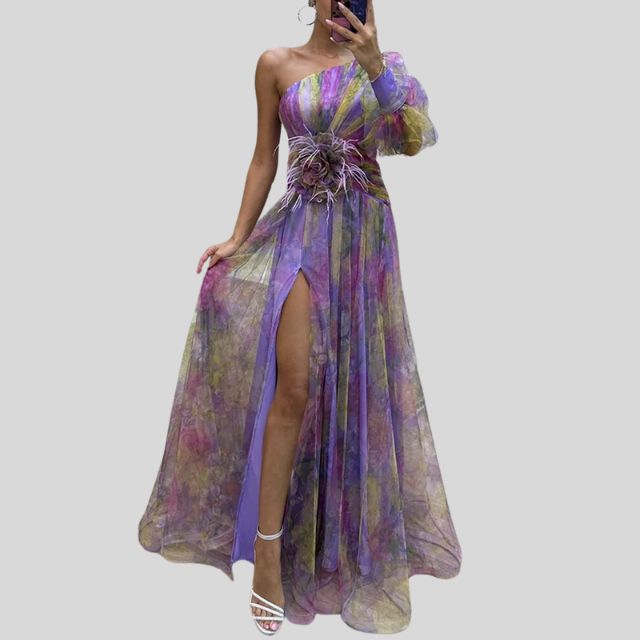 Robe de Soirée Longue Asymétrique Imprimé Floral Chic - Isabella-5
