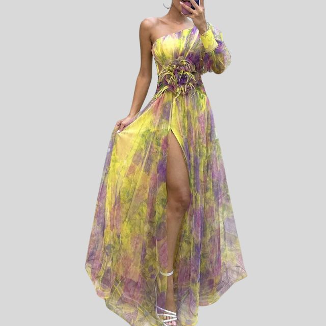 Robe de Soirée Longue Asymétrique Imprimé Floral Chic - Isabella-3