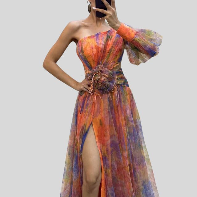 Robe de Soirée Longue Asymétrique Imprimé Floral Chic - Isabella-2