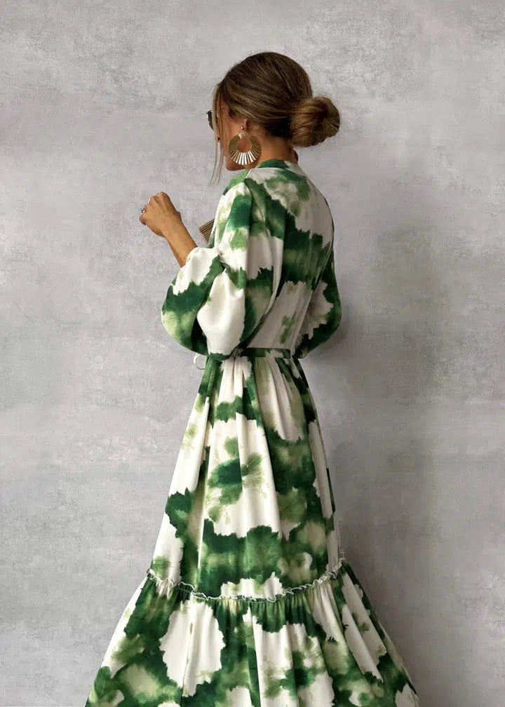 Robe Longue Femme Élégante à Manches Longues - Vert Éclatant - Clara-4