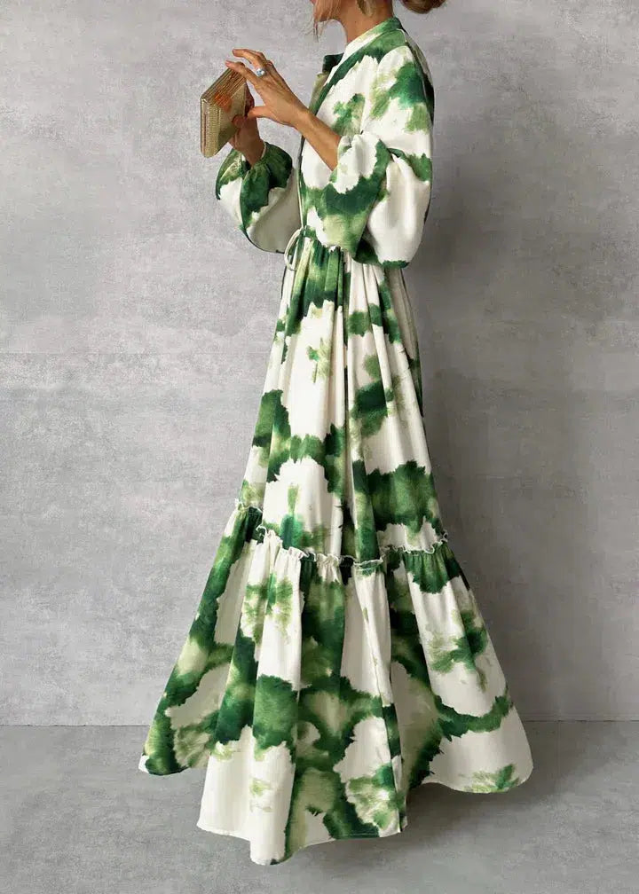 Robe Longue Femme Élégante à Manches Longues - Vert Éclatant - Clara-5