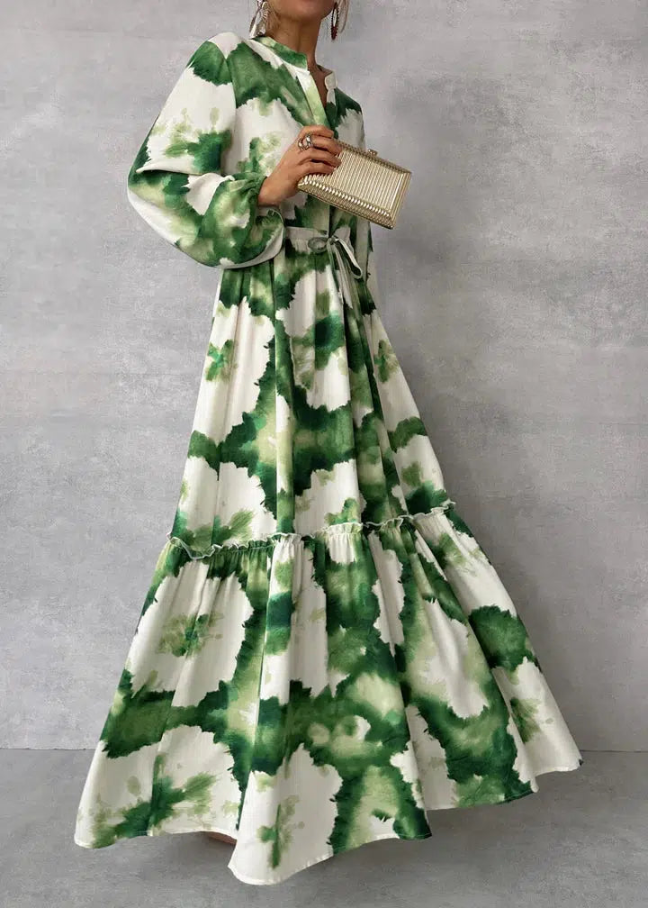 Robe Longue Femme Élégante à Manches Longues - Vert Éclatant - Clara-2