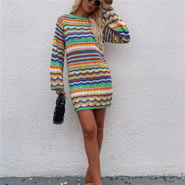 Robe colorée à manches longues en tricot