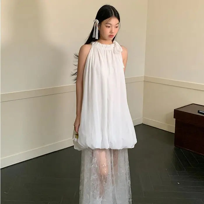 Robe de Soirée Longue Élégante en Tulle Patchwork Sans Manches - Luna-1
