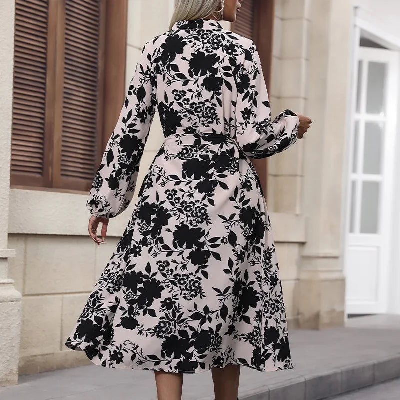 Robe Midi Femme Élégante Imprimé Floral avec Ceinture - Miranda-5
