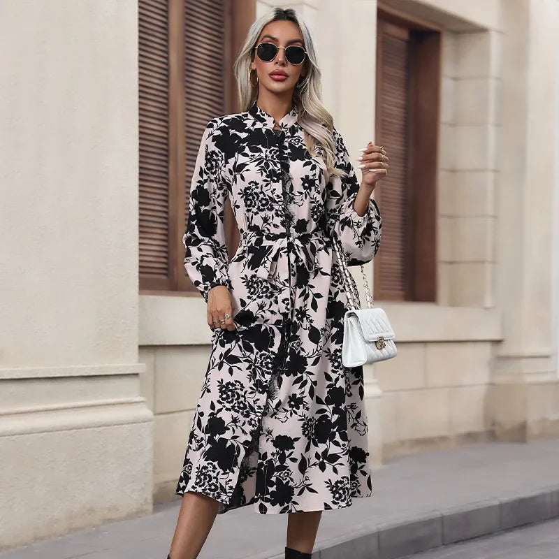 Variant image for Robe Midi Femme Élégante Imprimé Floral avec Ceinture - Miranda-1