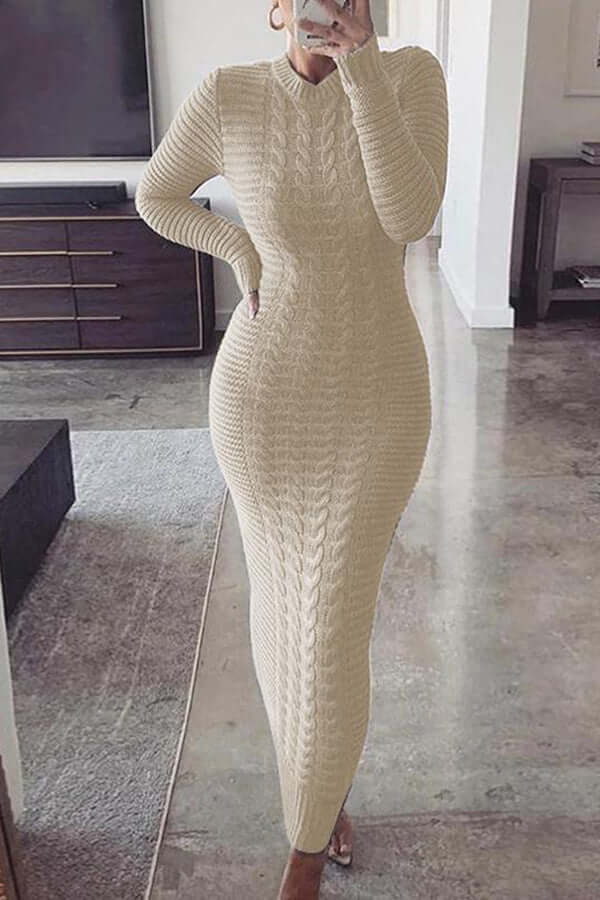 Maxi-robe classique et étroite en tricot de câble