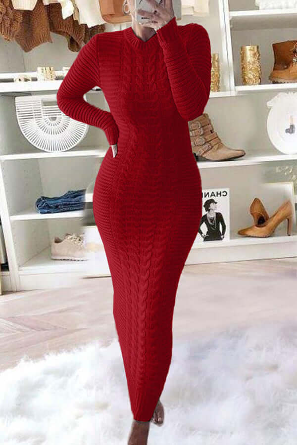 Maxi-robe classique et étroite en tricot de câble