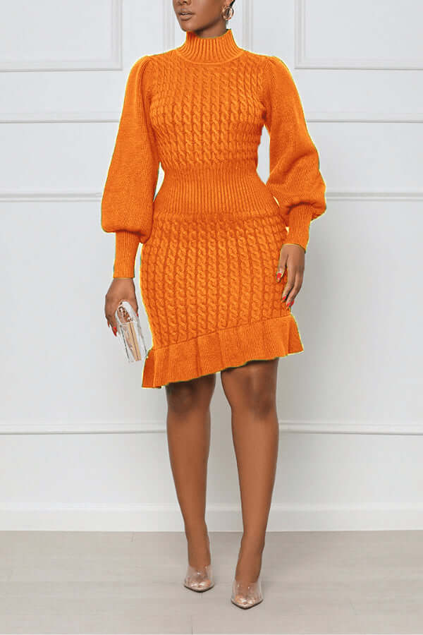 Confortable robe en tricot câblé avec ourlet à volants