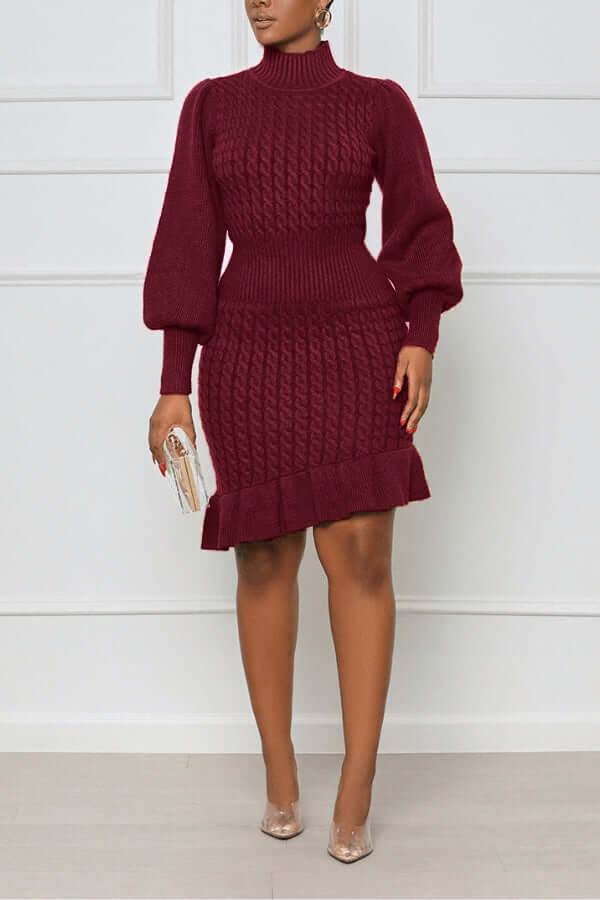 Confortable robe en tricot câblé avec ourlet à volants