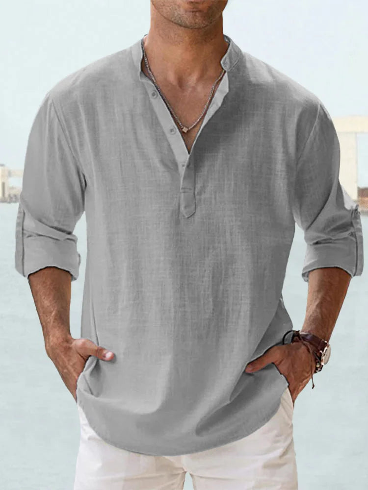 Jacob - Chemise Décontractée à Manches Longues en Lin et Coton pour Hommes