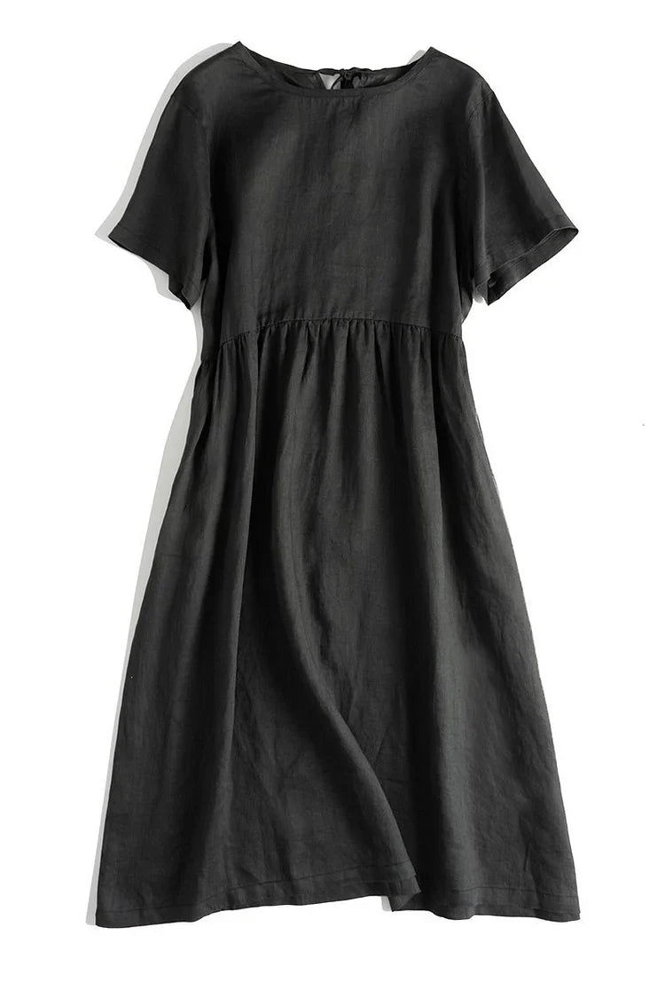 Variant image for Robe Longue Femme Ample en Lin Élégante - Été Blanche - Ainara-2