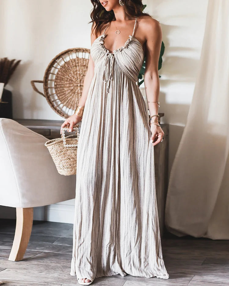 Robe Femme Plissée Sans Manches Imprimé Cravate Élégante - Camille-5