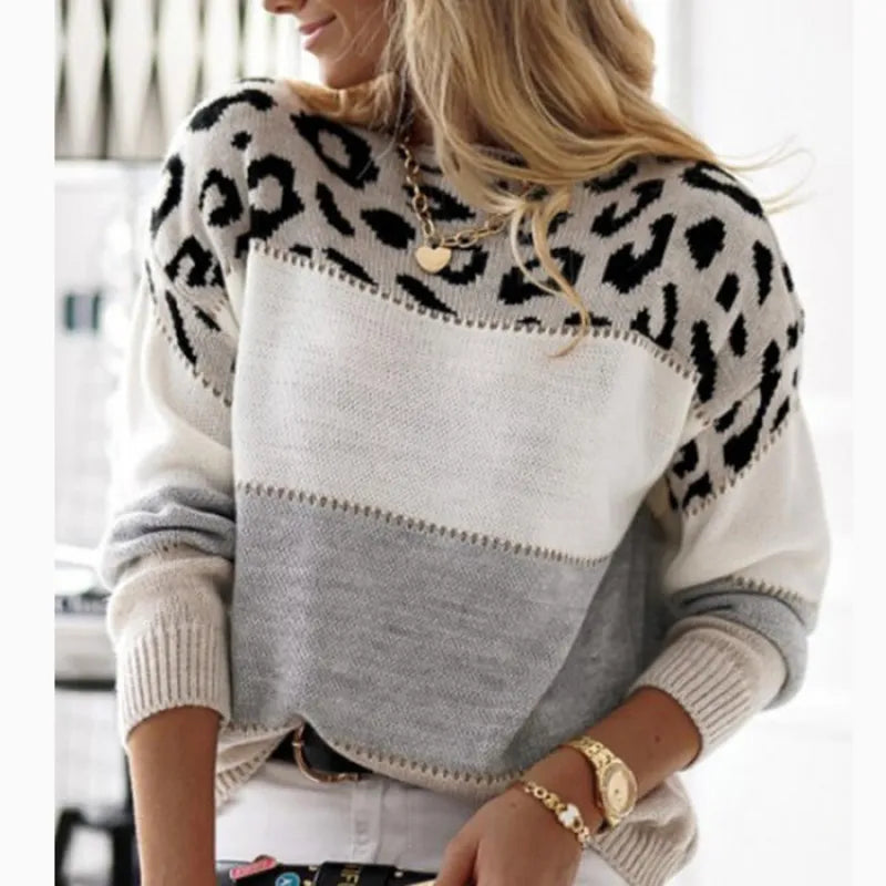 Top en maille à manches longues, imprimé et stylé