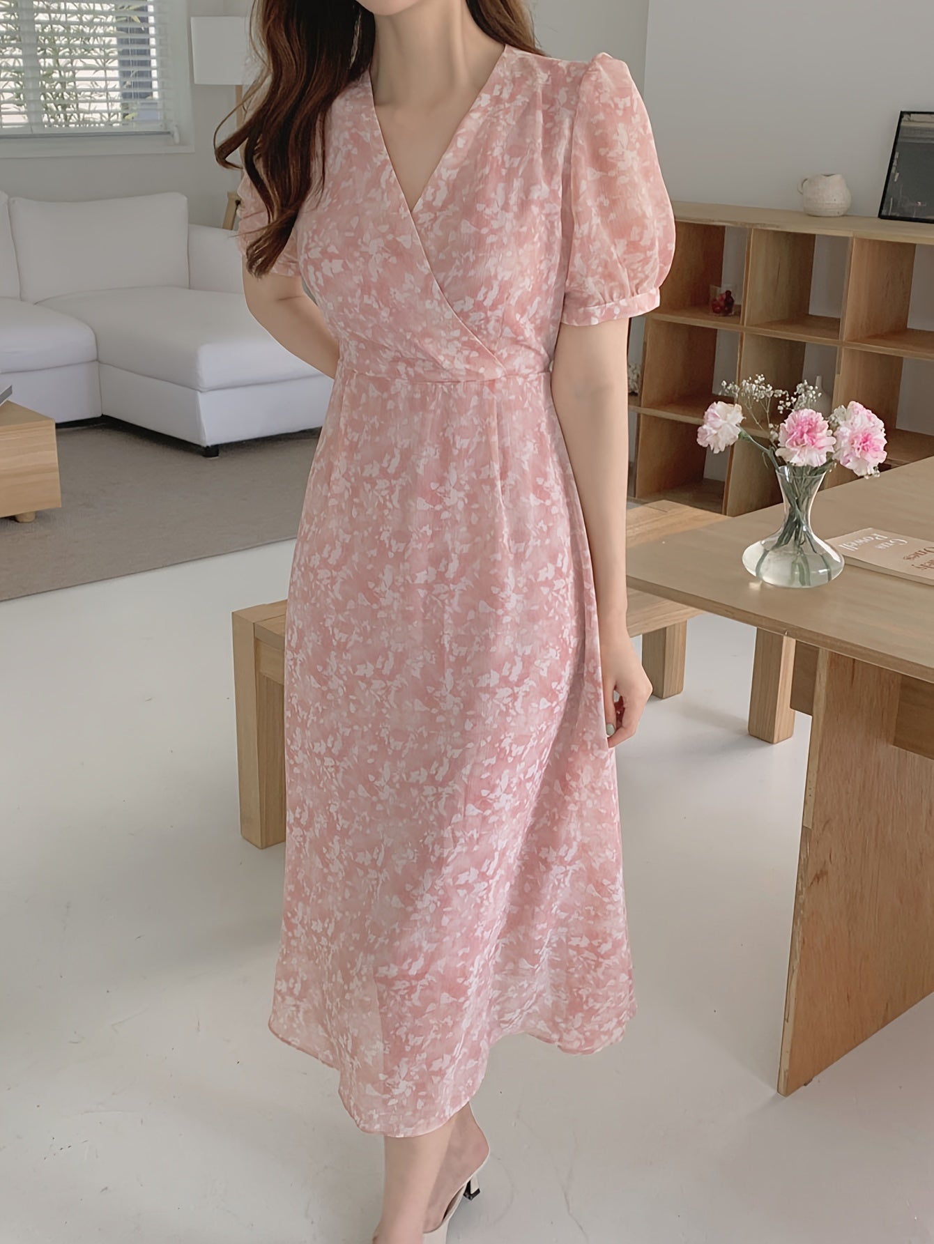 Variant image for Robe Midi Femme Élégante en Mousseline de Soie à Motif Floral - Clara-1