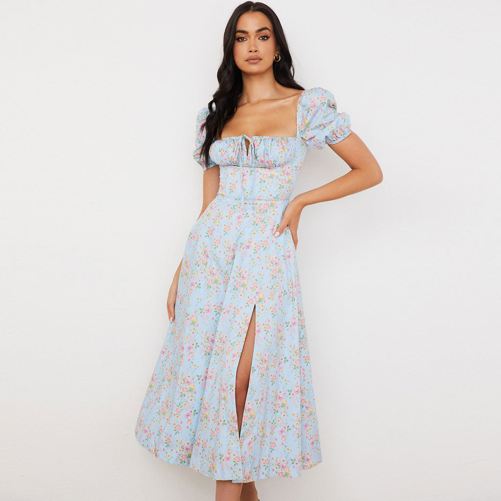 Variant image for Robe d'Été Longue Chic à Imprimé Floral et Manches Bouffantes - Sophia-1