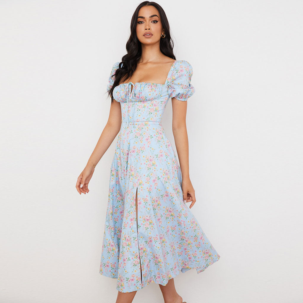 Robe d'Été Longue Chic à Imprimé Floral et Manches Bouffantes - Sophia-3