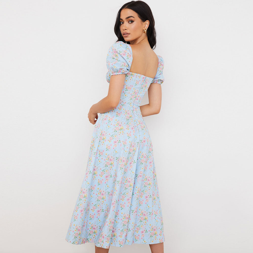 Robe d'Été Longue Chic à Imprimé Floral et Manches Bouffantes - Sophia-4