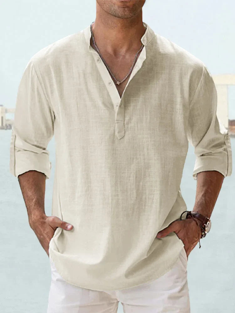 Jacob - Chemise Décontractée à Manches Longues en Lin et Coton pour Hommes