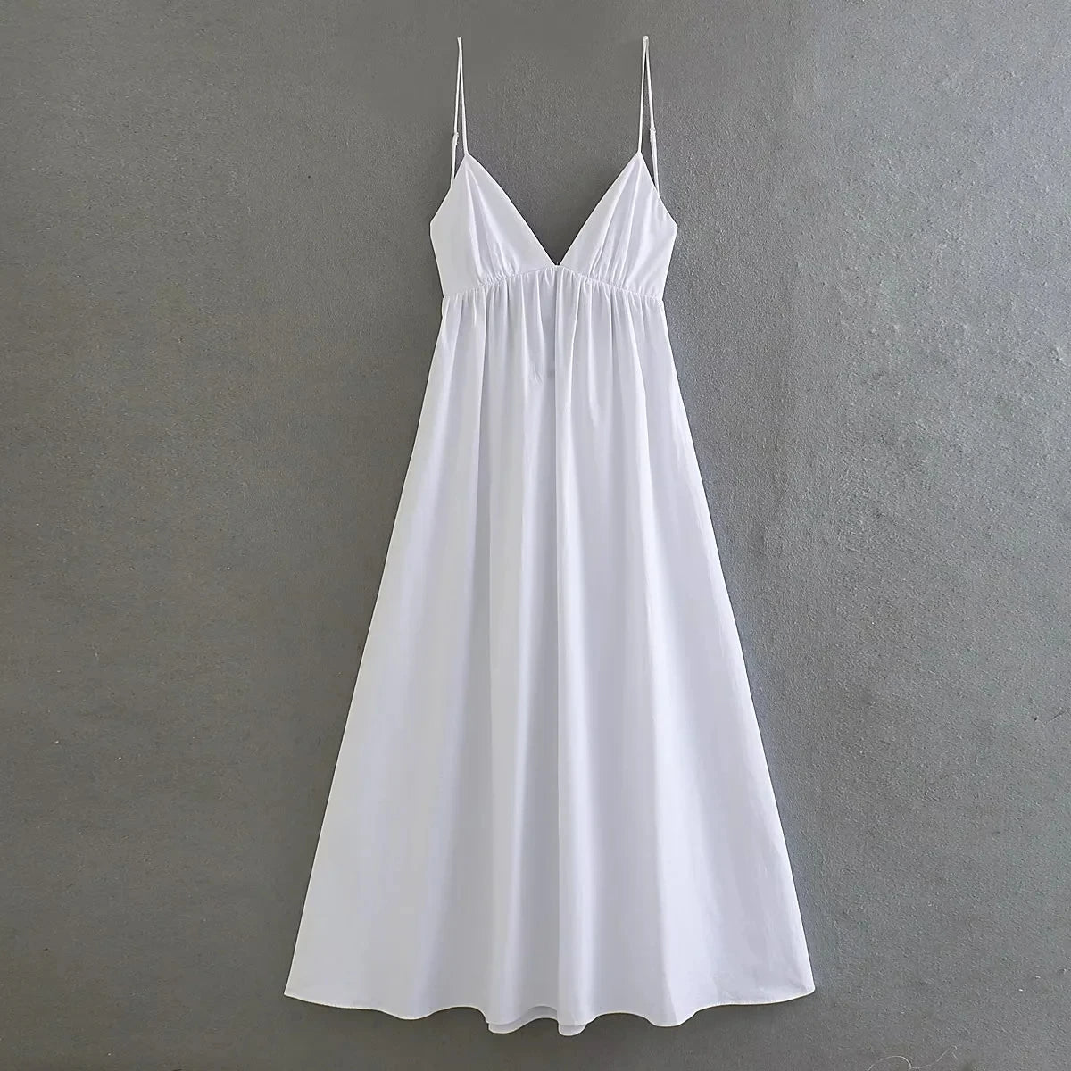 Robe Longue Femme Élégante Col V Blanche - Lorelei-4