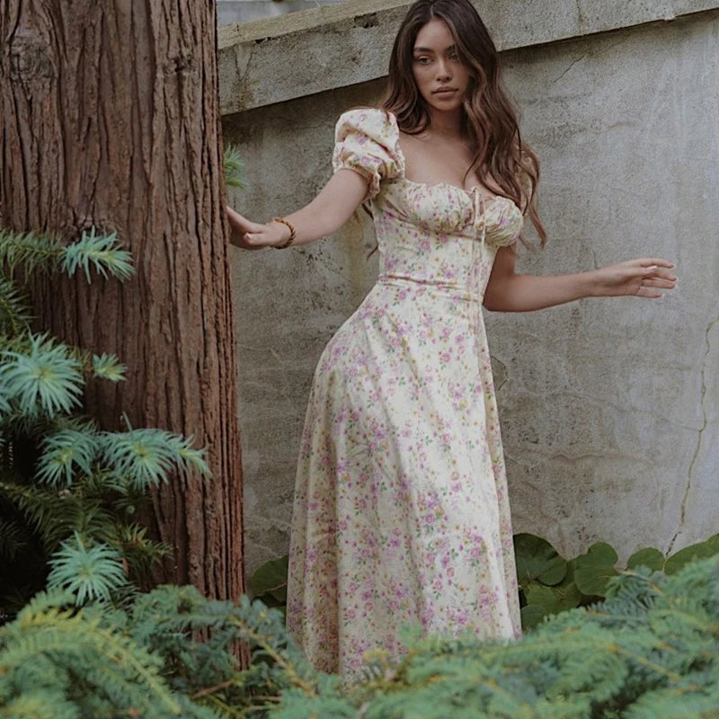 Variant image for Robe d'Été Longue Chic à Imprimé Floral et Manches Bouffantes - Sophia-11