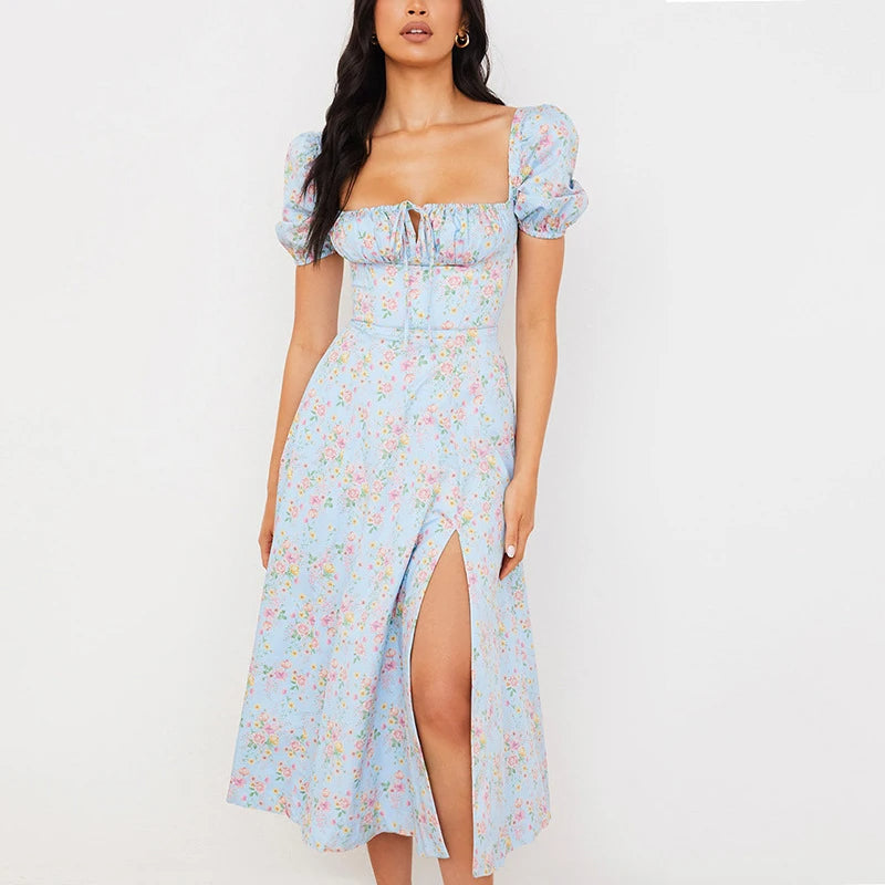Robe d'Été Longue Chic à Imprimé Floral et Manches Bouffantes - Sophia-5