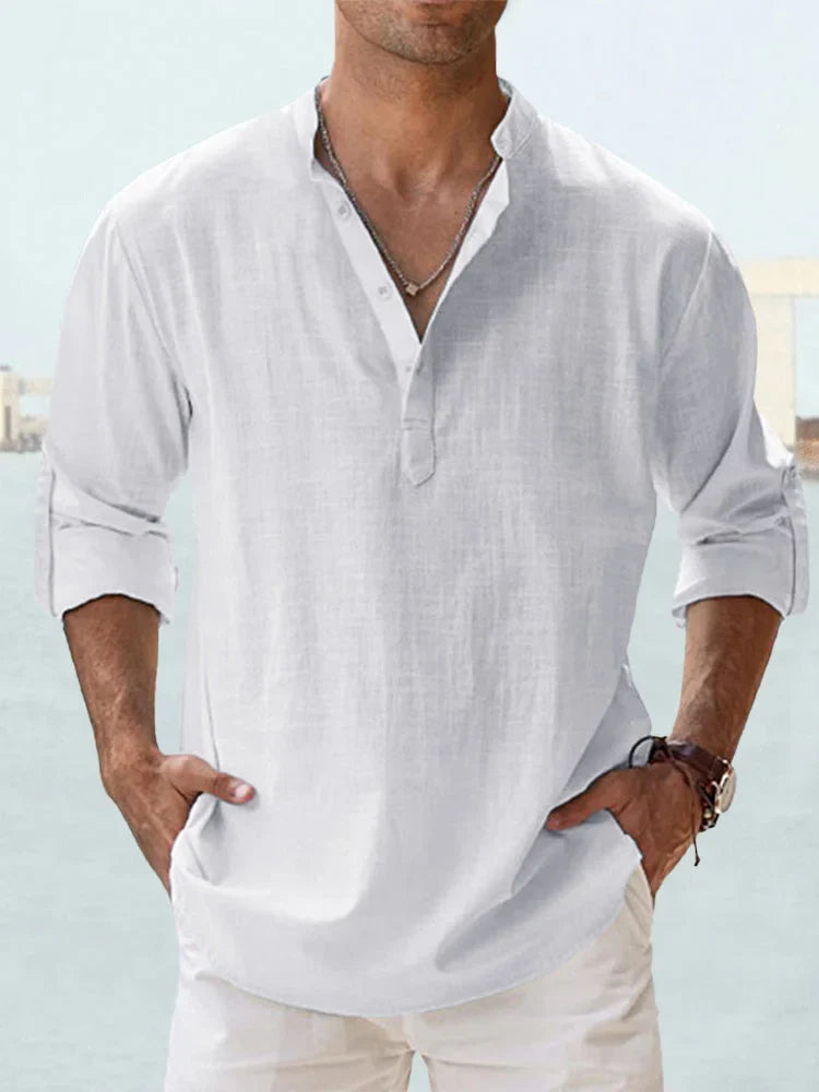 Jacob - Chemise Décontractée à Manches Longues en Lin et Coton pour Hommes