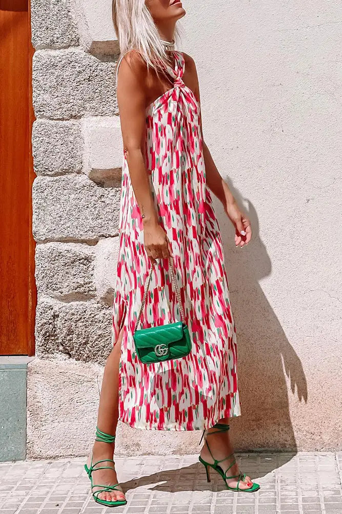 Robe Femme Sans Manches Tie-Dye Rose Chic à Col Licou - Élégante et Aérée-2