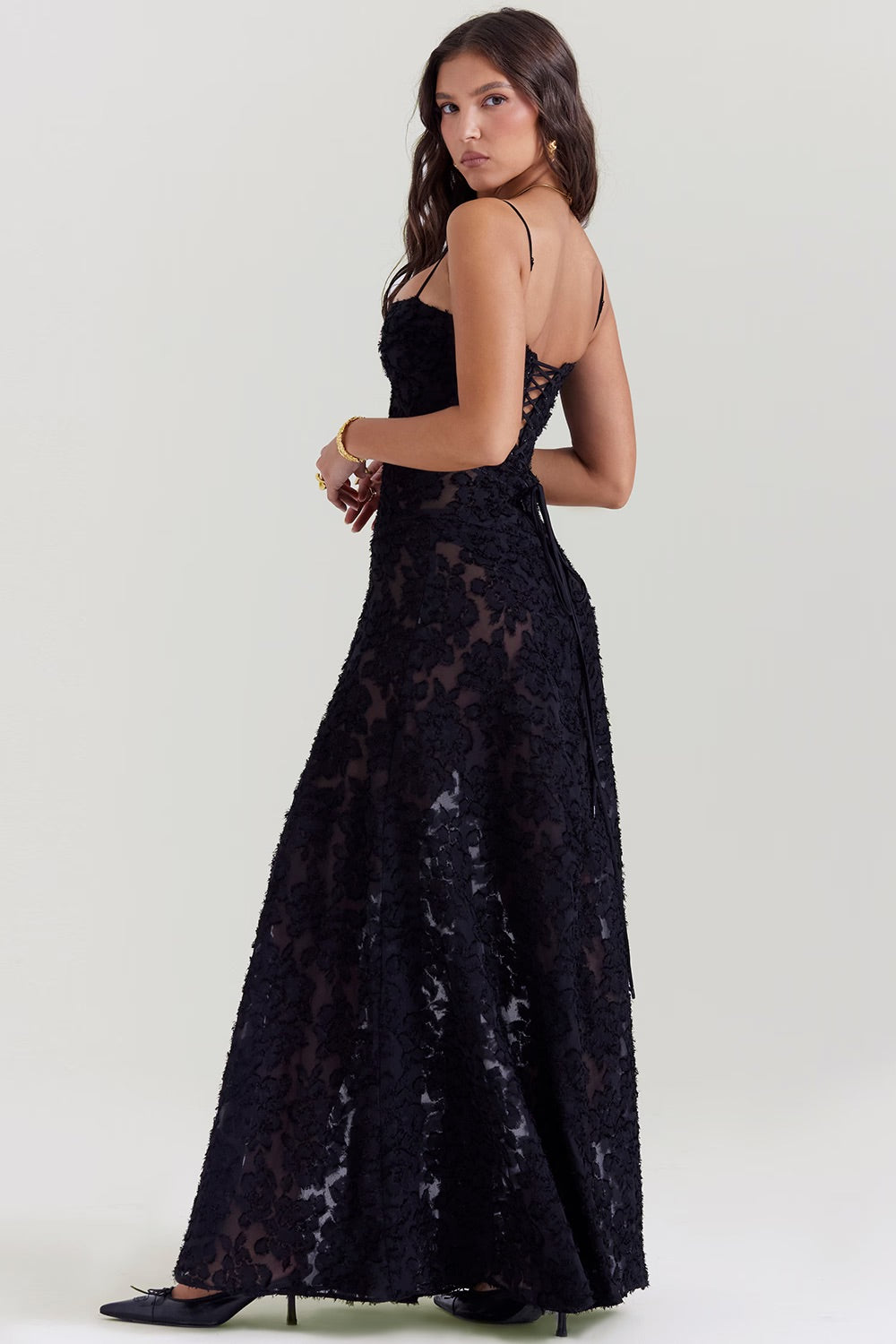 Robe Femme Longue en Dentelle Vintage Scintillante - Claire-2