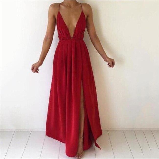 Variant image for Robe Longue Femme Élégante à Encolure Profonde pour Été - Elisa-10
