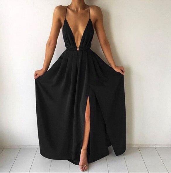 Variant image for Robe Longue Femme Élégante à Encolure Profonde pour Été - Elisa-1
