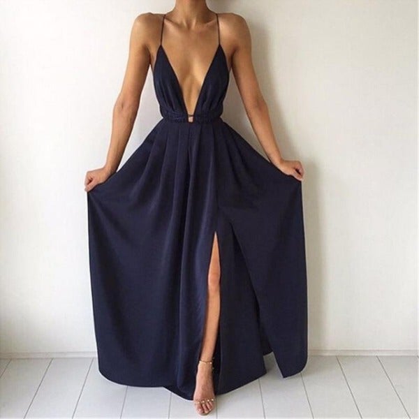 Variant image for Robe Longue Femme Élégante à Encolure Profonde pour Été - Elisa-7