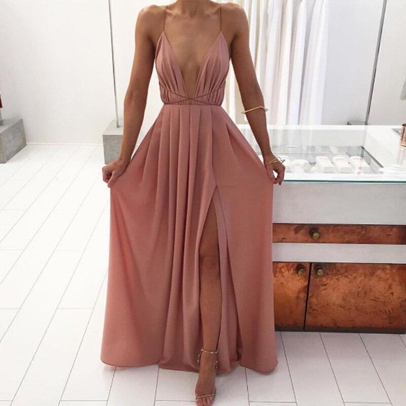 Variant image for Robe Longue Femme Élégante à Encolure Profonde pour Été - Elisa-4