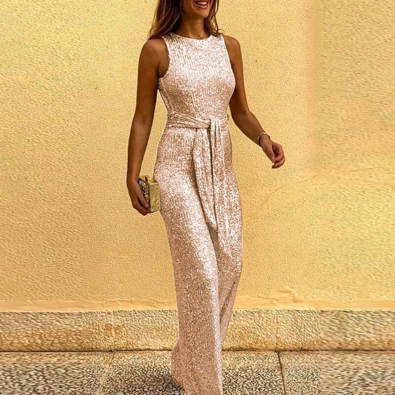 Combinaison Femme Chic Paillettes Coupe Moulante - Sophie-2