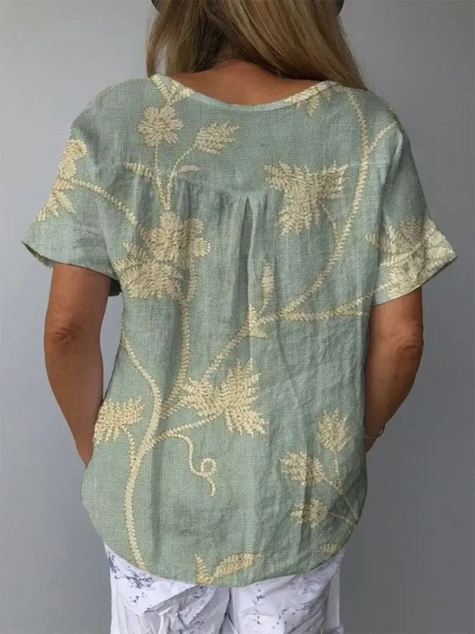 Leila - Chemise Décontractée pour Femmes avec Motif Floral Rétro