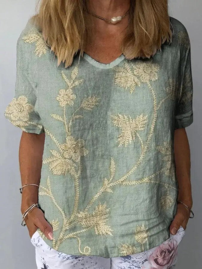 Leila - Chemise Décontractée pour Femmes avec Motif Floral Rétro